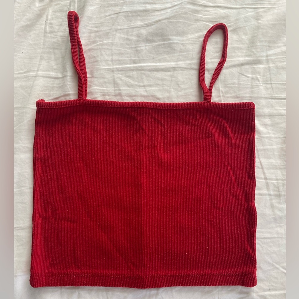 Brandy Melville Red Ribbed Crop Tank Top